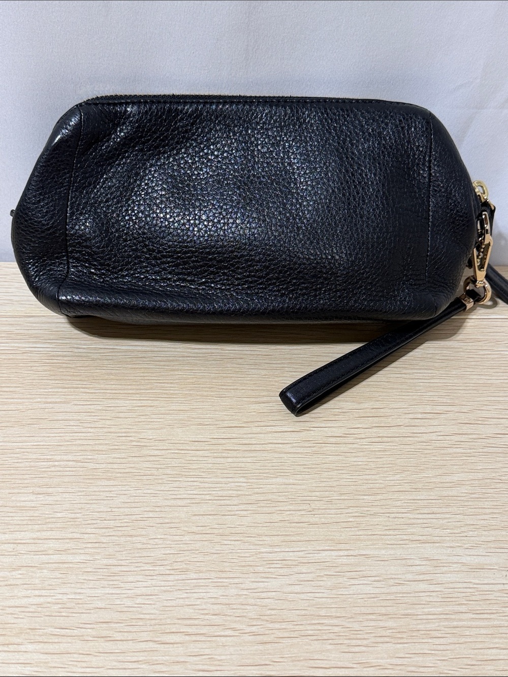 Coach Black Pebbled Leather Wristlet Pouch with Gold Hardware - Picture 2 of 5